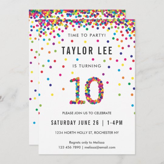 Invitation Arc En Ciel Fete D Anniversaire De 10 Ans 10eme Zazzle Fr