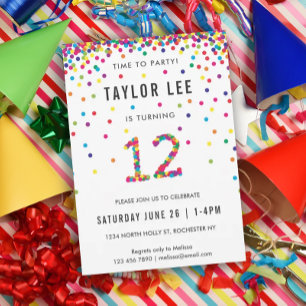 Invitation Arc-en-ciel fête d'anniversaire de 12 ans, 12e ann