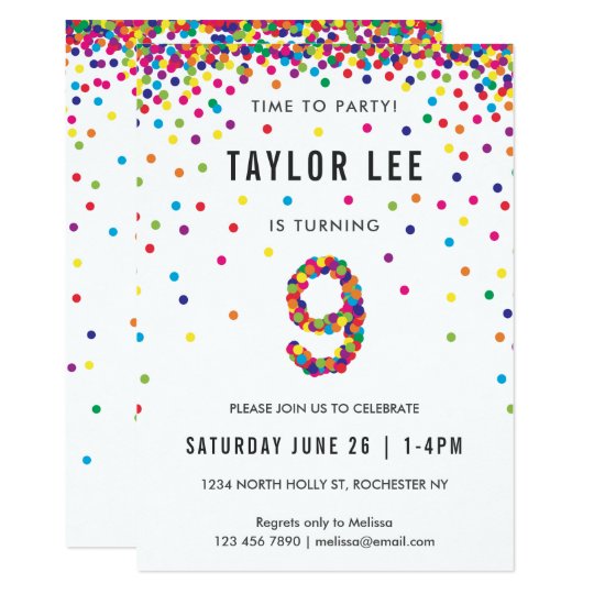 Invitation Arc En Ciel Fete D Anniversaire De 9 Ans 9eme Zazzle Fr