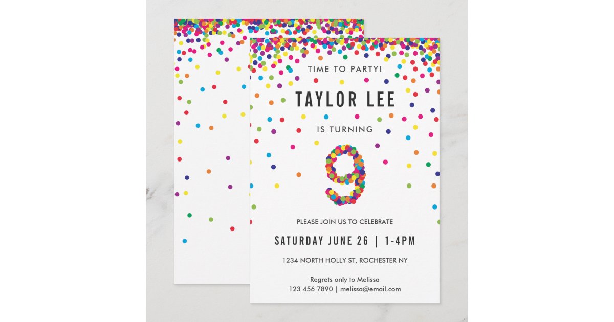 Invitation Arc En Ciel Fete D Anniversaire De 9 Ans 9eme Zazzle Fr