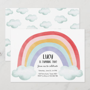 Invitation Arc-en-ciel Fête des nuages Aquarelle fille
