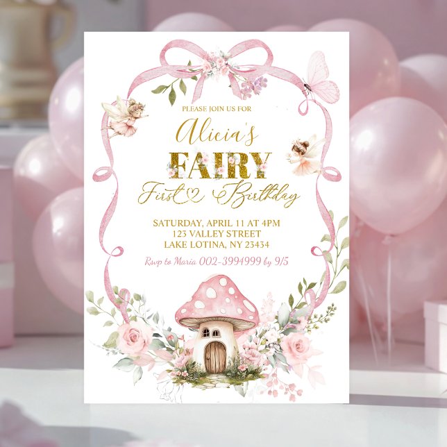 Invitation Arc-en-ciel Floral Coquette Fée Premier Anniversai (Créateur téléchargé)