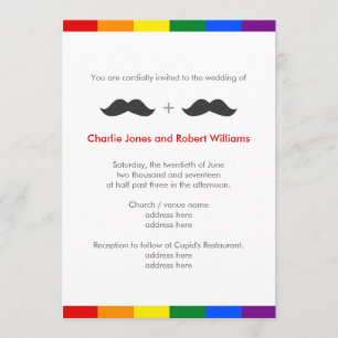 Invitation Arc-en-ciel gai de moustaches de mariage de LGBT