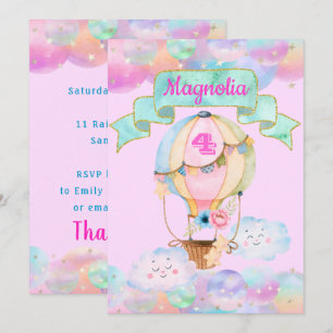 Invitation Arc-en-ciel Licorne Coloré Anniversaire Montgolfiè