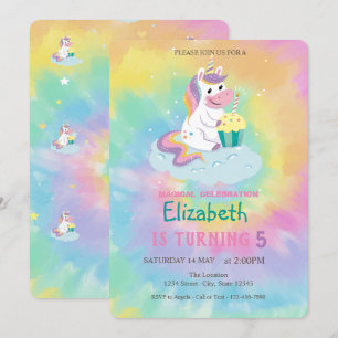 Invitation Arc-en-ciel Licorne Magique Anniversaire Tie Dye