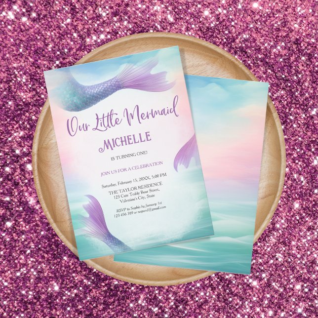 Invitation Arc-en-ciel Magique Notre Petite Sirène Sous l'Océ (mermaid birthday party invitation)