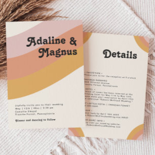 Invitation Arc-en-ciel moderne rétro 70's tout en un Mariage