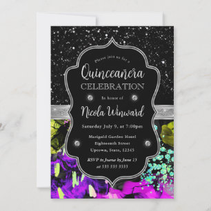 Invitation Arc-en-ciel Néon Abstrait Paillettes Quinceanera