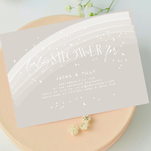 Invitation Arc en ciel neutre et étoiles Baby shower beige bl