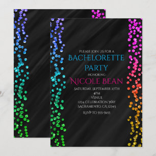 Invitation Arc-en-ciel Noir Paillettes Confettis Fête Amusant