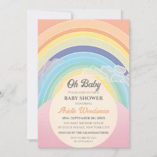 Invitation Arc-en-ciel Nuages Baby shower Personnaliser Oeuf 
