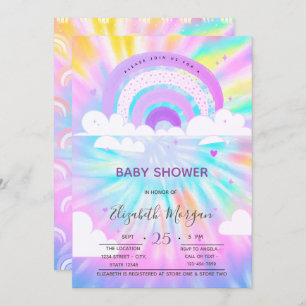 Invitation Arc-en-ciel Nuages Coeurs Tie Dye Baby shower