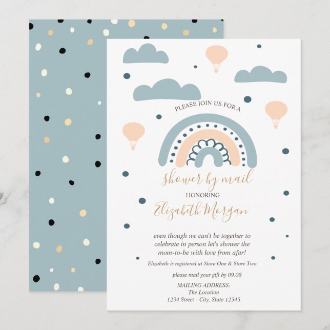 Invitation Arc-en-ciel, Nuages, DotsDouche bébé par courrier (Devant / Derrière)
