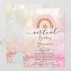 Invitation Arc-en-ciel, Nuages Étoiles Bokeh Baby Shower Virt