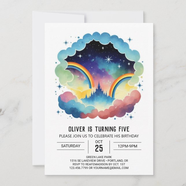 Invitation Arc-en-ciel nuages simples Anniversaire (Devant)