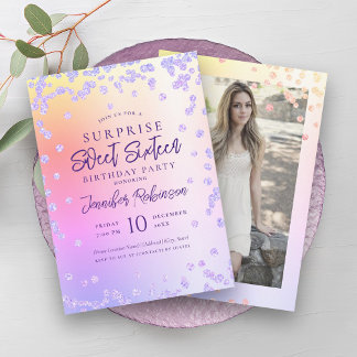 Invitation Arc en ciel Parties scintillant violet photo SURPR