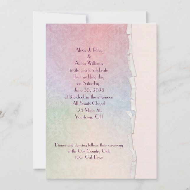 Invitation arc-en-ciel pastel de mariage bord déchiré (Devant)