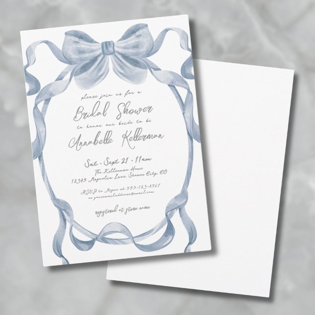 Invitation Arc-en-ciel Poussiéreux Mariage Vintage (Dusty Blue Bow Vintage Bridal Shower Invitation)