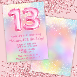 Invitation Arc-en-ciel rose 13e anniversaire