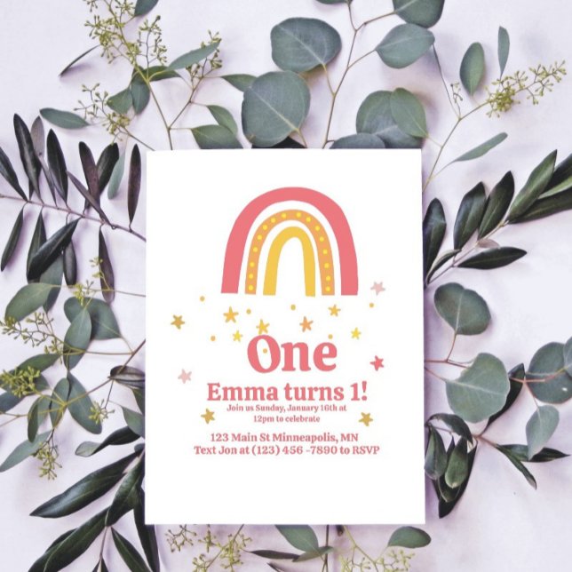 Invitation Arc-en-ciel rose 1er anniversaire (Créateur téléchargé)