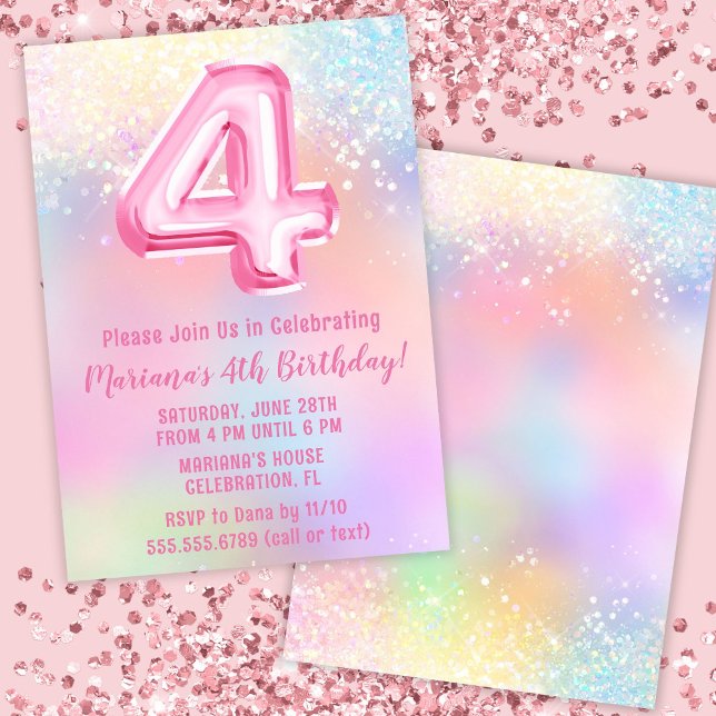 Invitation Arc-en-ciel rose 4ème anniversaire (Créateur téléchargé)