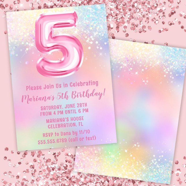 Invitation Arc-en-ciel rose 5ème anniversaire (Créateur téléchargé)