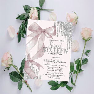 Invitation Arc en ciel rose aquarelle pailleté argent gouttes