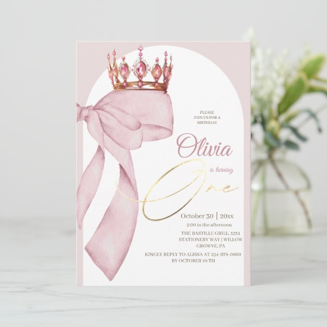 Invitation Arc-en-ciel Rose Coquette 1er Anniversaire  (Debout devant)