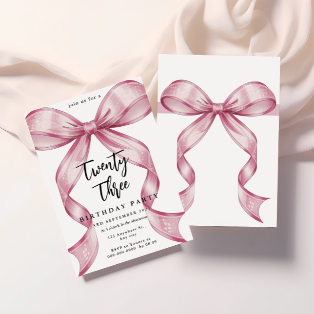 Invitation Arc-en-ciel Rose Coquette Noeud Papillon Anniversa (Créateur téléchargé)