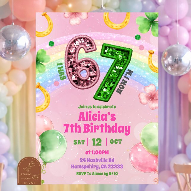 Invitation Arc-en-ciel Rose Pastel Paillettes Strass 67 Saint (Créateur téléchargé)