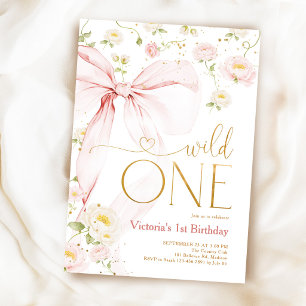 Invitation Arc-en-ciel Rose Wild One Fille 1er Anniversaire
