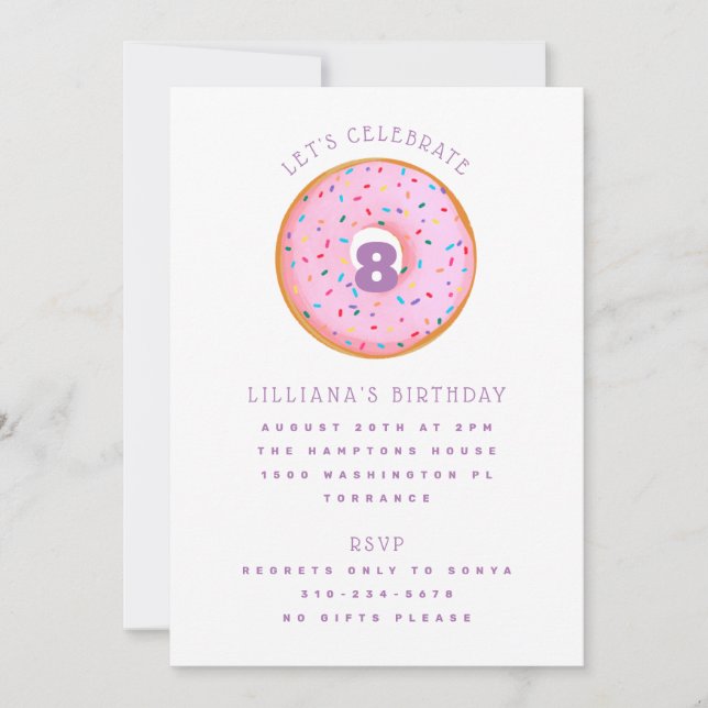 Invitation Arc-en-ciel saupoudrer Donut rose violet Anniversa (Devant)