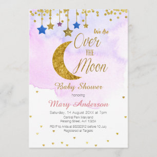 Invitation Arc en ciel sur le Baby shower de la Lune