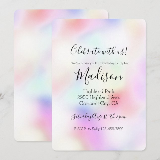 Invitation Arc-en-ciel violet de l'Unicorne   (Devant / Derrière)