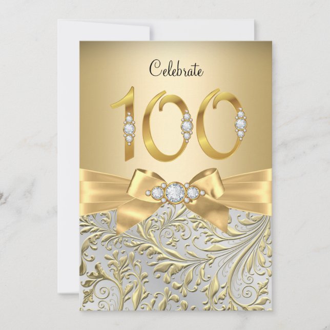 Invitation Arc en or élégant diamant 100e anniversaire (Devant)
