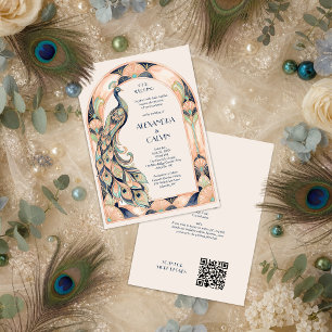 Invitation Arc en paon Art déco pour mariage QR TLW26