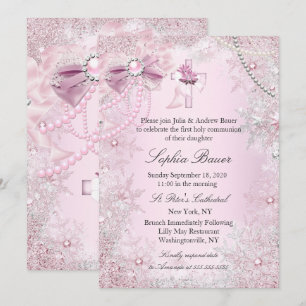 Invitation Arc en perle rose pour la Sainte Communion ou le b
