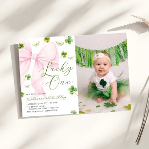 Invitation Arc en rose Chanceux Un Trèfle 1er Anniversaire   