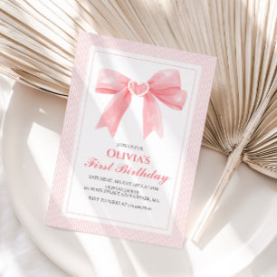 Invitation Arc en rose et rayures Coquette 1er anniversaire