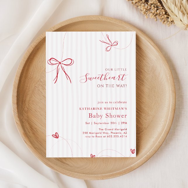 Invitation Arc en Rose Rouge Écriture Petite Baby Shower Douc (Créateur téléchargé)