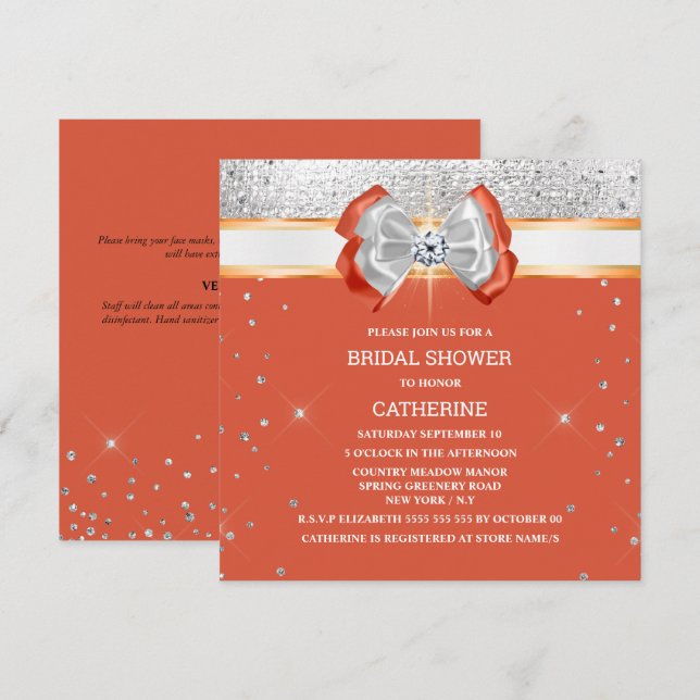 Invitation Arc en ruban pailleté orange argent chic élégant  (Devant / Derrière)