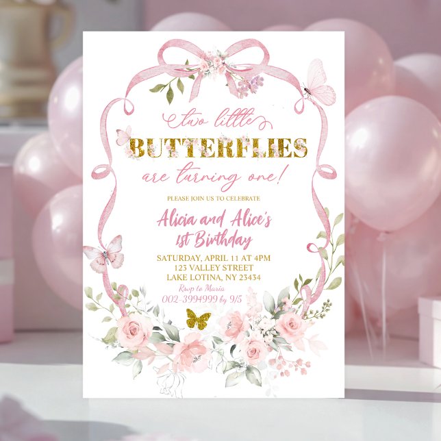 Invitation Arc en ruban rose 1er anniversaire (Créateur téléchargé)