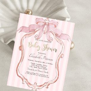 Invitation Arc en ruban rose chic Cadre rétro Fête de bébé ra