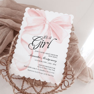 Invitation Arc en ruban rose Coquette C'est une fille Baby Sh