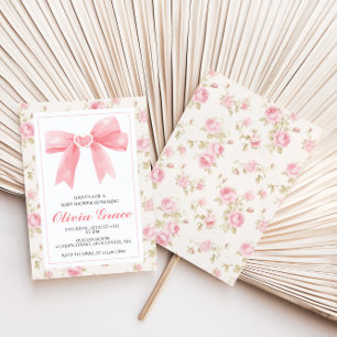 Invitation Arc en ruban rose et roses pour une baby shower pr