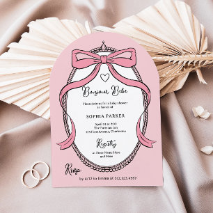 Invitation Arc en ruban rose girly Bonjour Bebe Baby Shower
