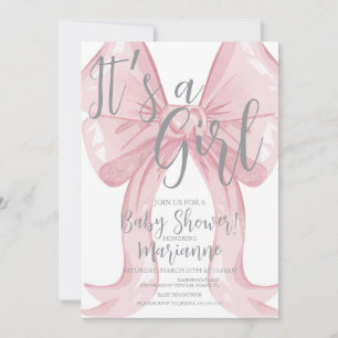 Invitation Arc en ruban rose pour Baby Shower fille