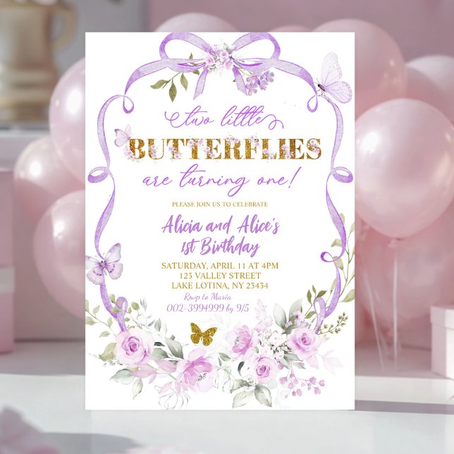 Invitation Arc en ruban violet pour 1er anniversaire (Créateur téléchargé)