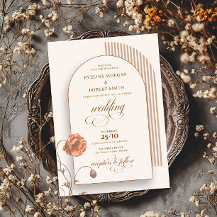 Invitation Arc en terre cuite boho tendance fleurs ivoire bru