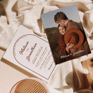 Invitation Arc en terre cuite Mariage photo simple et officie